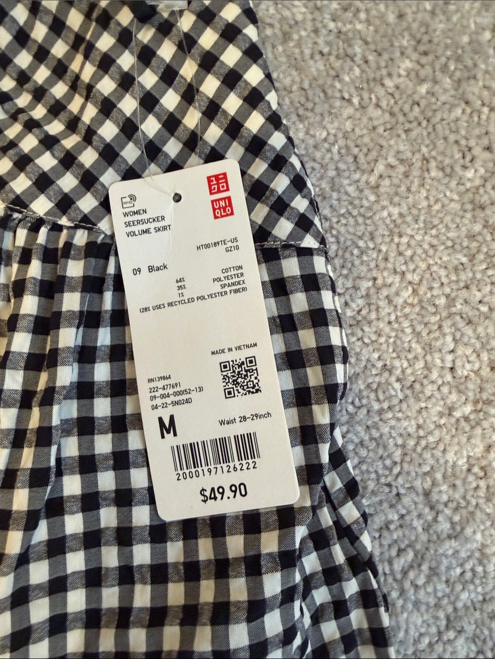 Uniqlo Black & White Gingham A-Line skirt “seersucker volume skirt” - Picture 2 of 4